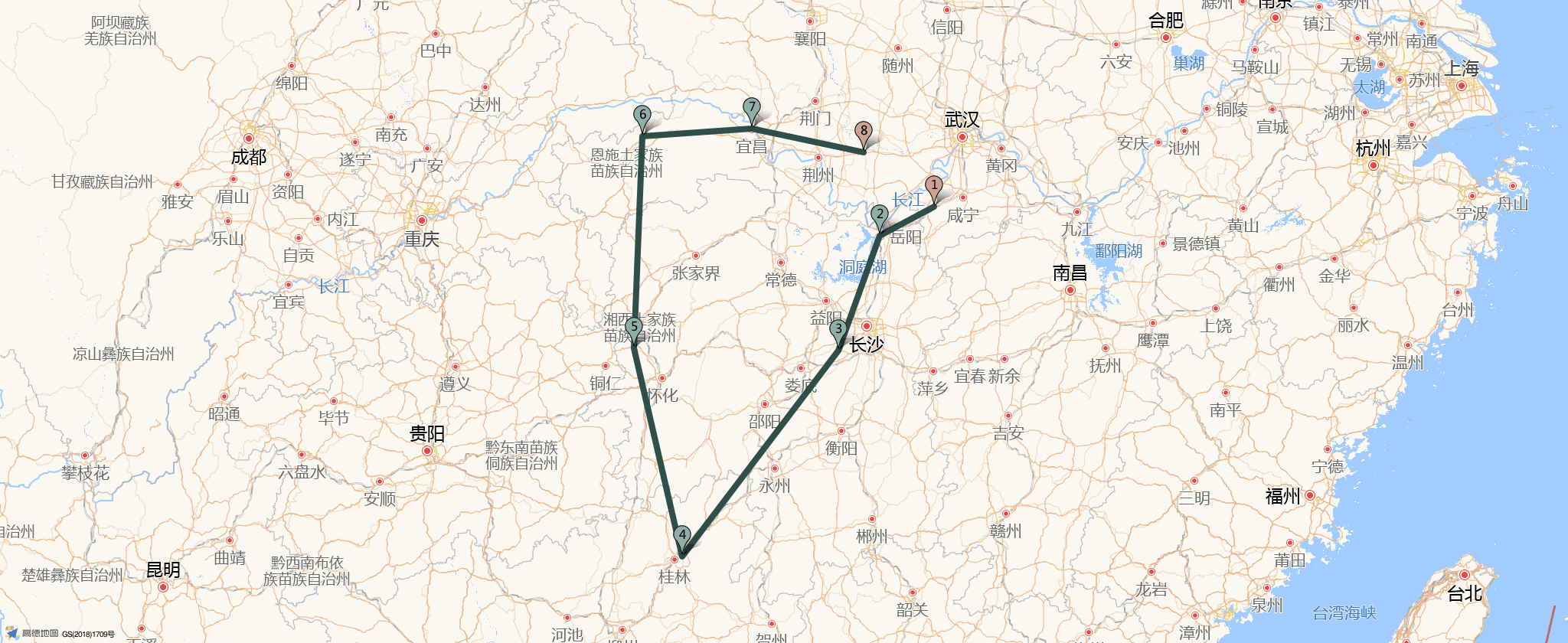 鄂湘桂自驾路线卡 高德静态地图